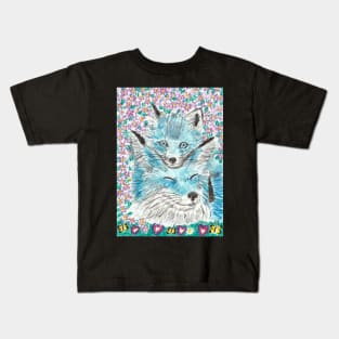 Mother and baby blue fox painting Kids T-Shirt